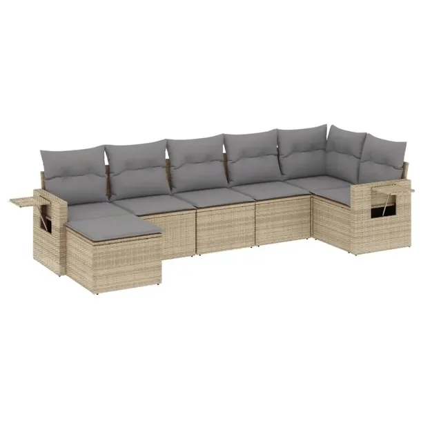 Beżowy zestaw mebli ogrodowych z rattanem PE, wymiary: 62 x 62 x 69 cm