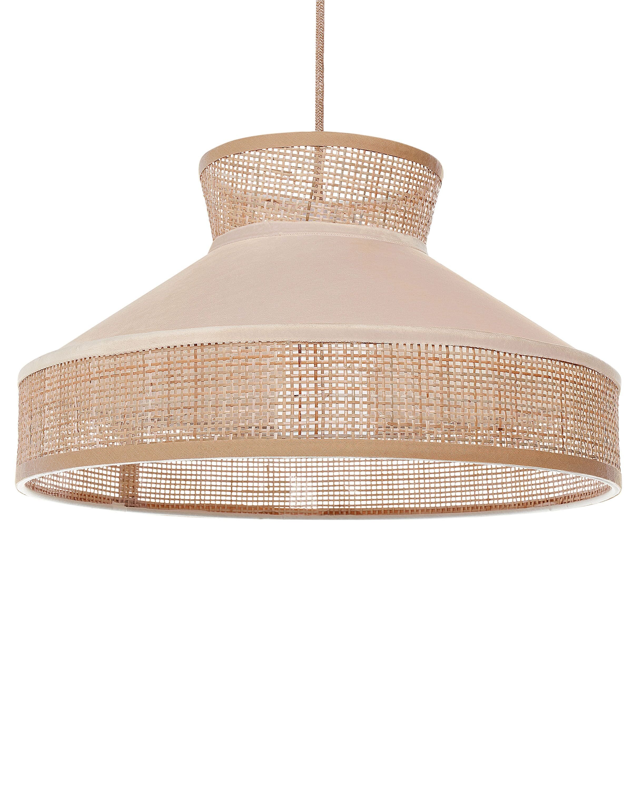 BELIANI Lampa wisząca naturalny beż welur rattan klosz boho oświetlenie do salonu jadalni