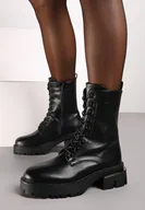 Botki damskie - Czarne Botki Workery na Grubej Podeszwie ze Sznurowaniem Giordana - miniaturka - grafika 1