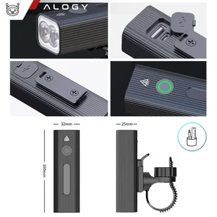 Lampka rowerowa przód LED przednia światło roweru oświetlenie wodoodporna IPX5 Alogy P12 światełko na rower czarna - Pozostałe akcesoria do telefonów - miniaturka - grafika 6