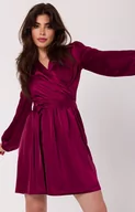 Sukienki - Rozkloszowana sukienka satynowa w kolorze bordowym K175, Kolor bordowy, Rozmiar L/XL, makover - Primodo.com - miniaturka - grafika 1