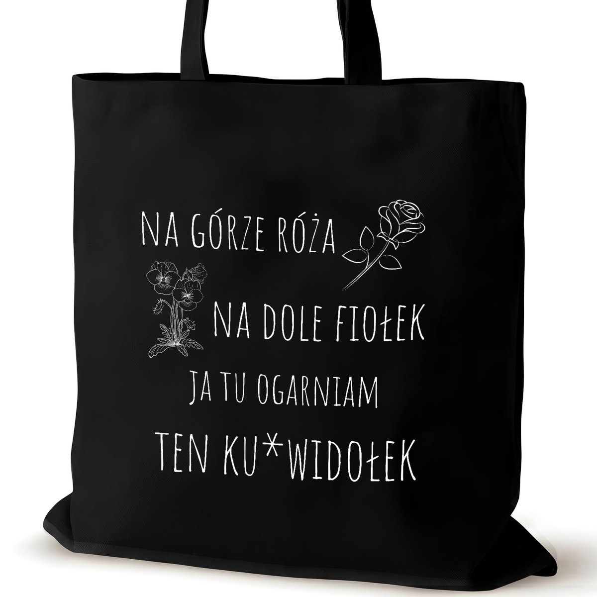 Torba bawełniana czarna na ramię VIRAL z własnym nadrukiem zakupowa