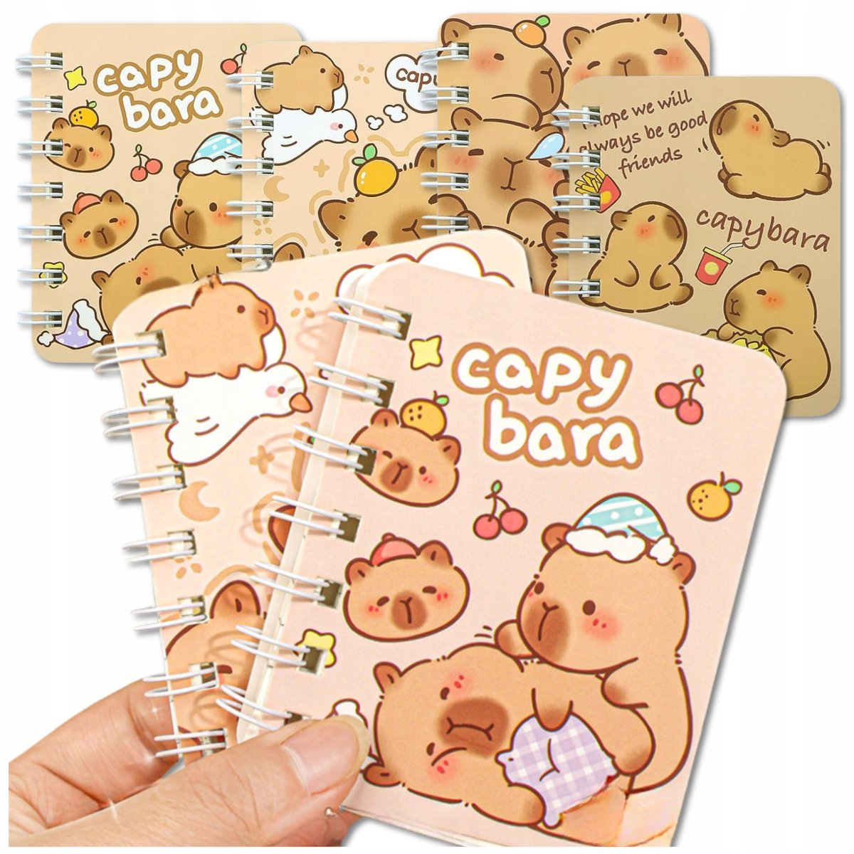 Kieszonkowy notes notatnik kołonotatnik kapibara zestaw organizer 4 sztuki