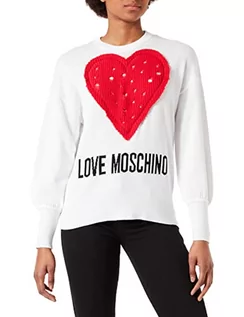 Swetry damskie - Love Moschino Sweter damski z puszystymi ramionami, Optyczny biały, 44 - grafika 1