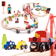 Pociągi dla dzieci - Kolejka drewniana pociąg tor samochodowy + 70el KX6488 - miniaturka - grafika 1
