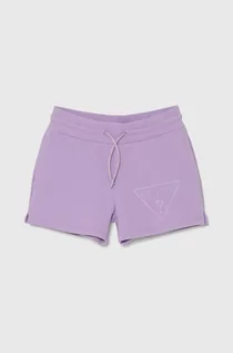 Spodnie i spodenki dla dziewczynek - Guess szorty dziecięce kolor fioletowy z nadrukiem regulowana talia - grafika 1