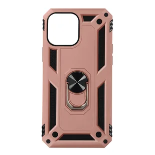 Etui do iPhone 13 Antywstrząsowe Bi-materiał Ring Video Holder - różowe złoto - Etui i futerały do telefonów - miniaturka - grafika 1