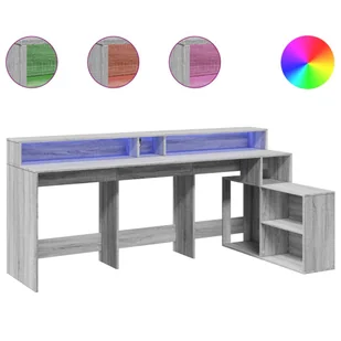 vidaXL Biurko z podświetleniem LED, szary dąb sonoma, 200x104x91 cm - Biurka - miniaturka - grafika 1