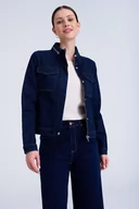 Kurtki damskie - Granatowa jeansowa kurtka ze stójką - Greenpoint - miniaturka - grafika 1