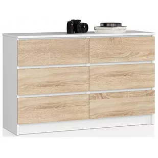 Akord Fabryka mebli KOMODA K120 6 SZUFLAD BIAŁA / SONOMA OP0LK-1BIASON002 - Komody - miniaturka - grafika 1