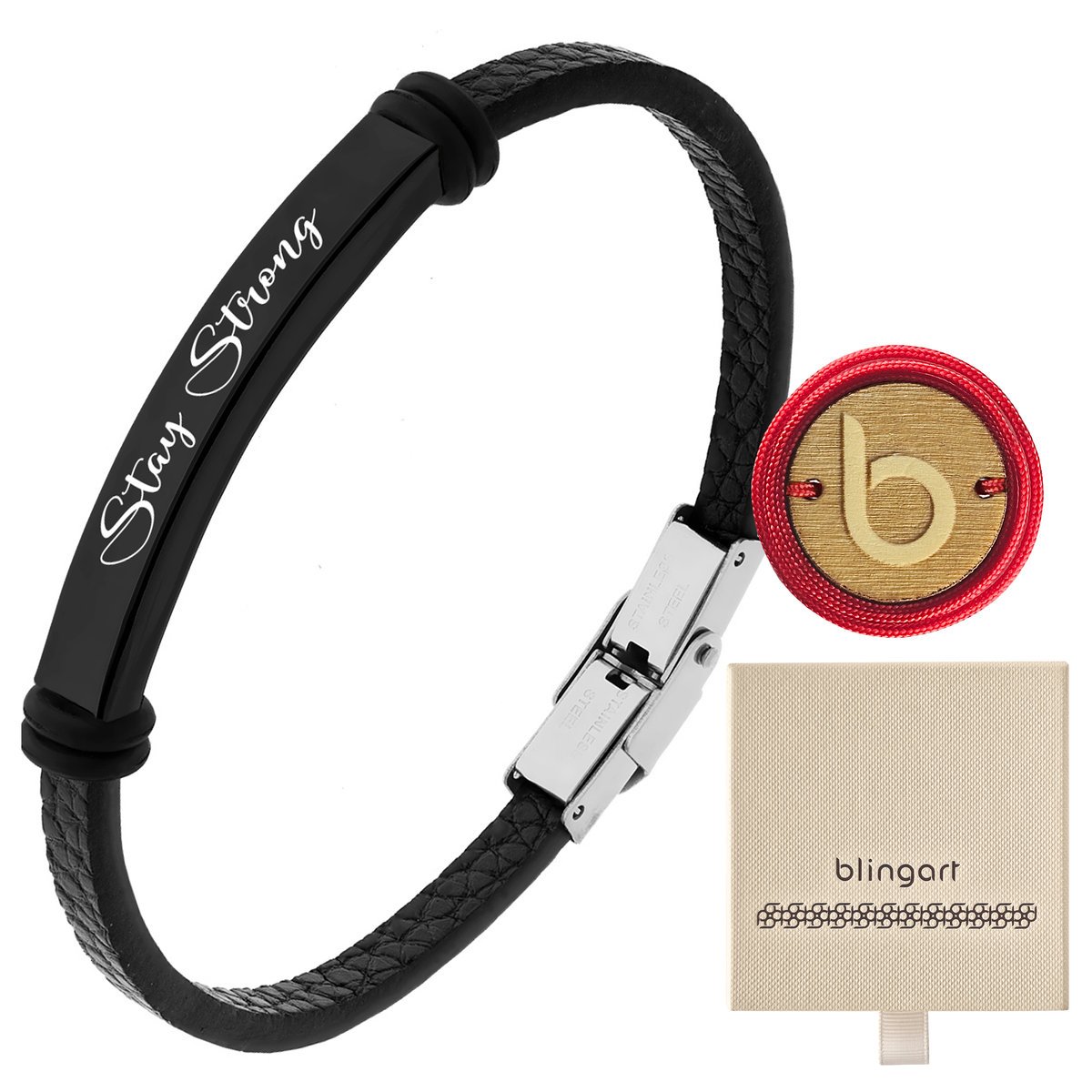 Bransoletka SKÓRZANA męska czarna pojedyncza zatrz