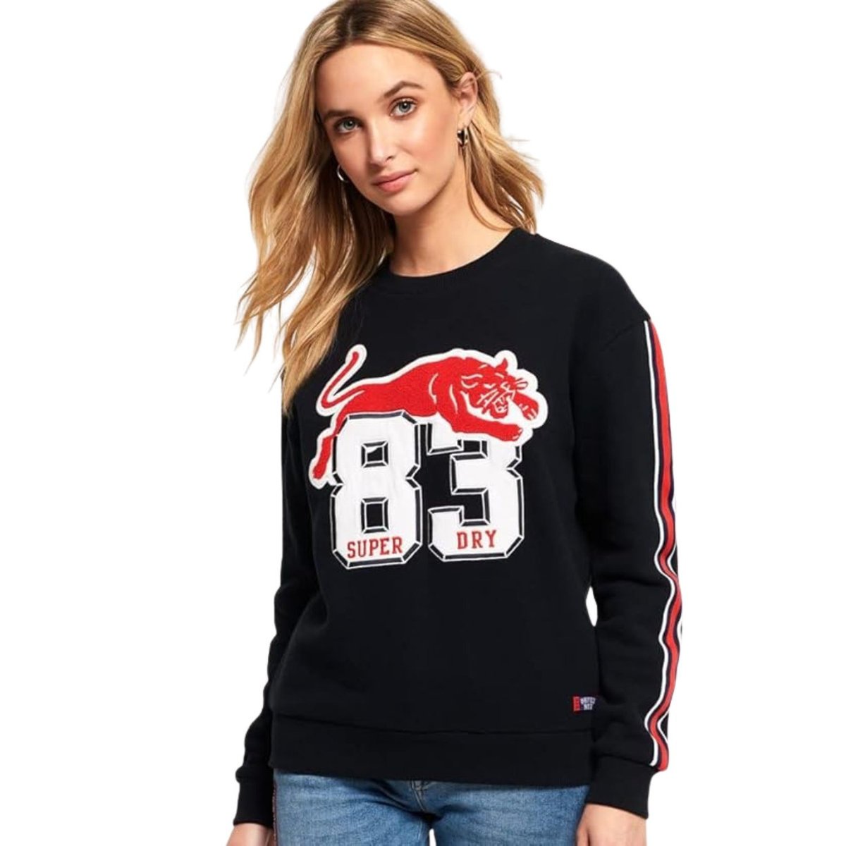 Bluza damska Superdry Emilie Applique Crew bawełniana granatowa-XL