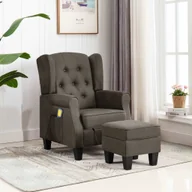 Fotele - vidaXL Fotel masujący z podnóżkiem, taupe, obity tkaniną - miniaturka - grafika 1