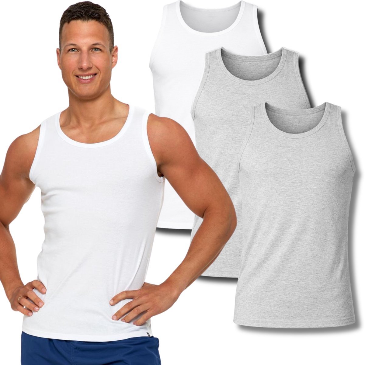 3X PODKOSZULKA KOSZULKA MĘSKA BAWEŁNIANA GŁADKA TANK TOP 3PAK MORAJ S WHITE ; GREY
