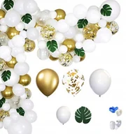 Balony i akcesoria - GIRLANDA BALONOWA BIAŁA ZŁOTA LIŚCIE +WIĄZADEŁKO - miniaturka - grafika 1