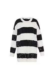 faina Damski sweter w paski, nieregularny sweter z cekinami, z okrągłym dekoltem, wełniany biały, rozmiar M/L, biały (wollweiss), XL - Swetry damskie - miniaturka - grafika 1