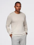 Swetry męskie - Sweter męski z okrągłym dekoltem z elastycznej dzianiny o klasycznym splocie - beżowy V3 OM-SWSW-0183 - Ombre Clothing - miniaturka - grafika 1