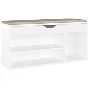 vidaXL Ławka na buty z poduszką, biała, 104x30x49 cm, płyta wiórowa - Szafki na buty - miniaturka - grafika 1