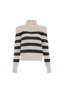 faina Damski sweter z dzianiny w paski z półwysokim kołnierzem i ukośnym guzikiem, WOLLBIE, rozmiar XL/XXL, biały (wollweiss), XL - Swetry damskie - miniaturka - grafika 1