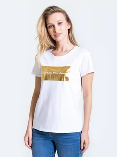 Koszulki i topy damskie - Koszulka damska ze złotym nadrukiem Margrethe 101 - grafika 1