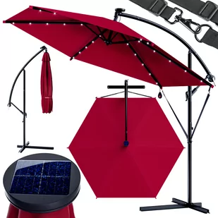 Parasol Ogrodowy Haiti z lampkami LED czerwony Ø300cm UV30+ - Parasole ogrodowe - miniaturka - grafika 1