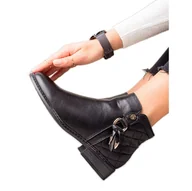 Botki damskie - Goodin Botki Z Pikowaną Wstawką czarne - miniaturka - grafika 1