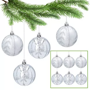 Srebrne bombki choinkowe, zestaw plastikowych bombek z brokatem, ozdoby choinkowe 7cm, 6 szt 1 paczka - Bombki - miniaturka - grafika 1