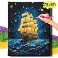 Zabawki kreatywne - DIAMOND PAINTING 5D z RAMĄ Statek Haft Diamentowy Duży Statek nocą Mozaika 40x50 cm - miniaturka - grafika 1