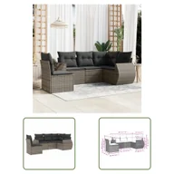 Sofy ogrodowe - The Living Store 5-częściowa sofa ogrodowa z poduszkami z szarego polirattanu - miniaturka - grafika 1