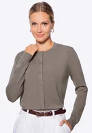 Swetry damskie - Kardigan damski z wiskozy i nylonu ciemny beż - miniaturka - grafika 1