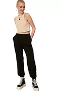 Spodnie damskie - Trendyol Black Balloon Jogger Thin Knitted Fine Tracksuit spodnie damskie, Czarny, L - miniaturka - grafika 1