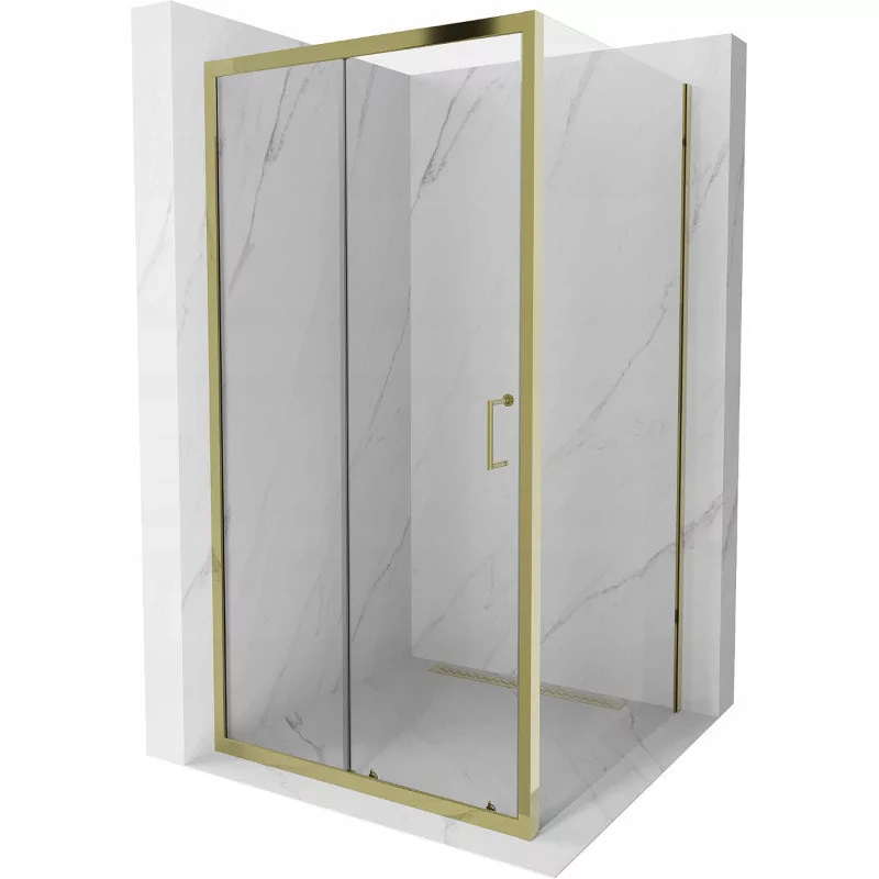 Mexen Apia kabina prysznicowa rozsuwana 90x90 cm, transparent, złota