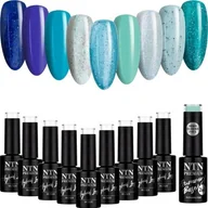 Lakiery hybrydowe - 9x Lakier Hybrydowy Ntn 5g Niebieski Turkusowy Zestaw Do Paznokci Baza - miniaturka - grafika 1