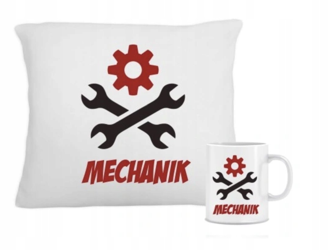ZESTAW PODUSZKA + KUBEK Prezent MECHANIK KLUCZE + IMIĘ 24