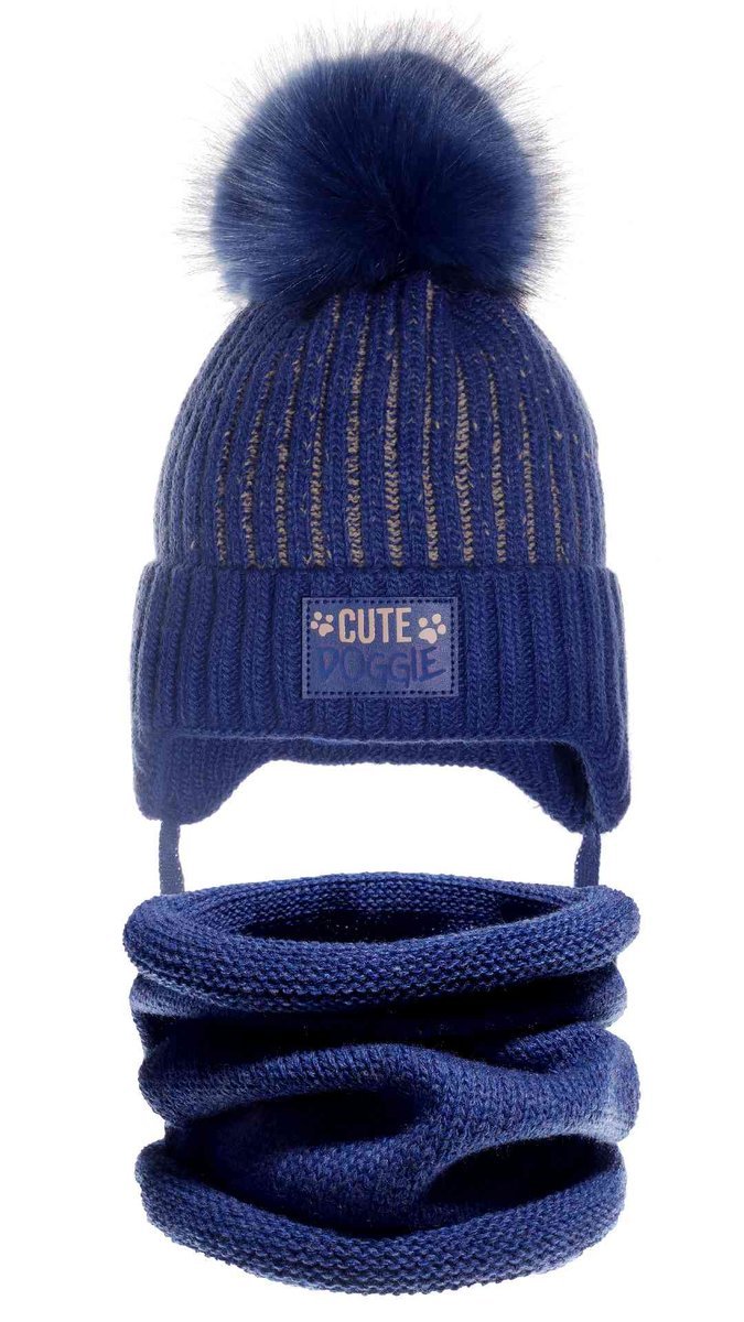 Chłopięcy komplet: czapka i komin, ciemnoniebieski, CUTE DOGGIE, Ambra r.44/46