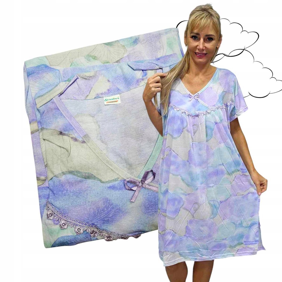 KOSZULA NOCNA OMBRE bawełniana chmurka urocza kokarda prezent 46 48 3XL 4XL