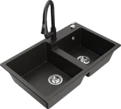 Zlewozmywaki z baterią - Mexen Tomas zlewozmywak granitowy 2-komorowy z baterią kuchenną Elia, czarny/złoty metalik - 6516-75-670101-70 - miniaturka - grafika 1