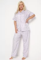 Piżamy damskie - Fioletowo-Biały Bawełniany Komplet Piżamowy Koszula z Guzikami i Spodnie Lirvena - miniaturka - grafika 1
