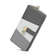 Portfele - Miss Lulu Portmonetka dla kobiet z trójkolorowym długim portfelem z wieloma przegródkami na karty i pojemną przegródką ze skóry PU, Szary/biały, Large - miniaturka - grafika 1