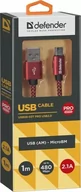 Kable USB - DEFENDER Kabel USB AM-micro BM 1m 2,1A czerwony 87801 - miniaturka - grafika 1