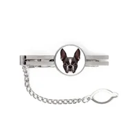 Spinki do mankietów i krawatów - Boston Terrier, Boston Bull Terrier -geometryczna spinka ze zdjęciem i napisem do krawata Art-Dog - miniaturka - grafika 1