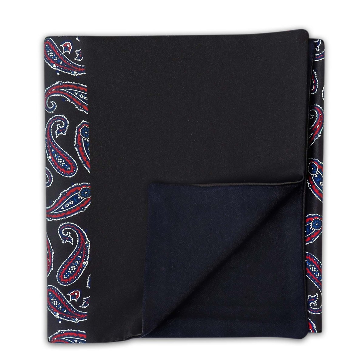 Elegancki czarny szal do płaszcza w bordowo-granatowy wzór - paisley L19