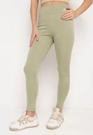 Legginsy - Zielone Legginsy z Wysokim Stanem i Gumką w Pasie Bloelia - miniaturka - grafika 1