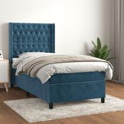 Łóżka - vidaXL Łóżko kontynentalne z materacem, niebieskie, aksamit, 90x200 cm - miniaturka - grafika 1