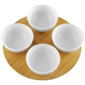 Miski i półmiski - Komplet 4 salaterek na podstawie bambusowej Natural okrągłe AMBITION - miniaturka - grafika 1
