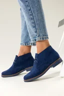 Botki damskie - Granatowe botki damskie na płaskiej podeszwie z przeszyciami sznurowane Casu 8997-3 - miniaturka - grafika 1