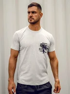Koszulki męskie - Szary bawełniany t-shirt męski z kieszonką z nadrukiem moro Bolf 14507A - miniaturka - grafika 1