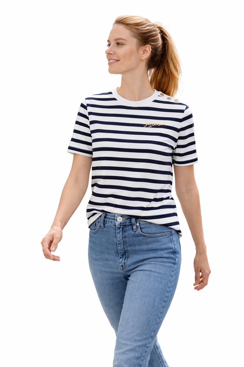 TOMMY HILFIGER T-SHIRT DAMSKI W PASKI OKRĄGŁY DEKOLT S 1I4A