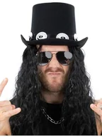 Czapki damskie - Czapka z włosami i specyfikacjami z lat 70. XX wieku, klasyczna, fantazyjna sukienka Rockstar, akcesoria dla dorosłych, w zestawie czarna czapka, długa peruka z kręconymi włosami i okulary - miniaturka - grafika 1