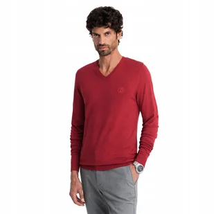 Klasyczny męski sweter w serek czerwony dekolt V-neck V20 OM-SWBS-0107 r. L - Swetry męskie - miniaturka - grafika 1